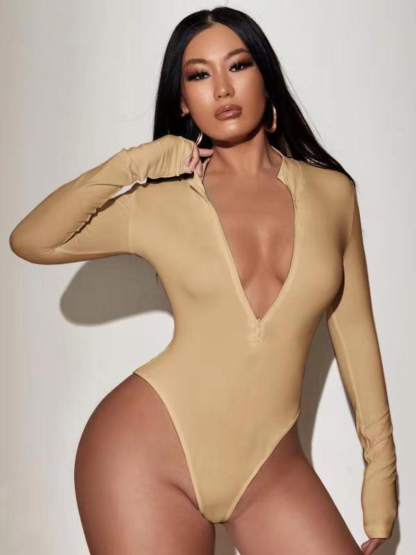 Women's Seamless Sculpting Bodysuit – Long-Sleeve Sports One-Piece