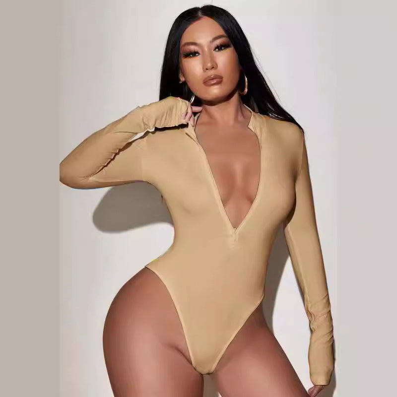 Women's Seamless Sculpting Bodysuit – Long-Sleeve Sports One-Piece