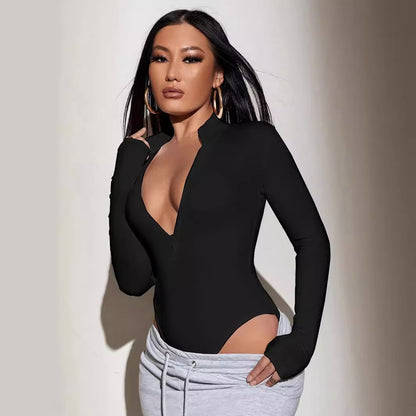 Women's Seamless Sculpting Bodysuit – Long-Sleeve Sports One-Piece